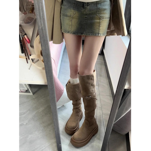 厚底長筒靴女2025春季新款兩穿過膝長靴女絨面增高騎士靴顯瘦百搭