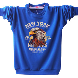 美式休閒鷹嘴印花 大碼圓領衛衣 男加絨秋冬潮牌深紫色打底衫