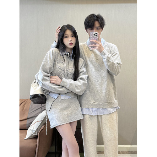 小衆設計感情侶裝秋季韓版衛衣連衣裙兩件套法式一衣一裙ins潮牌