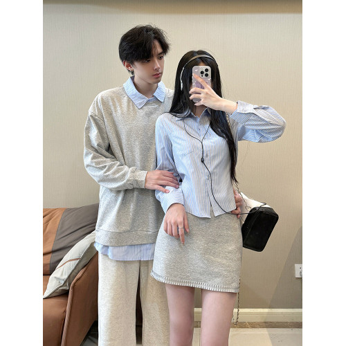 小衆設計感情侶裝秋季韓版衛衣連衣裙兩件套法式一衣一裙ins潮牌