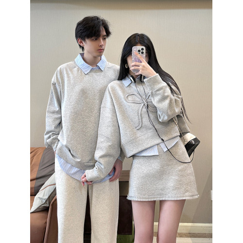 小衆設計感情侶裝秋季韓版衛衣連衣裙兩件套法式一衣一裙ins潮牌