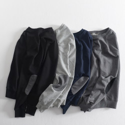 純棉圓領衛衣男寬鬆日系休閒潮流套頭百搭無帽純色長袖外套春秋季