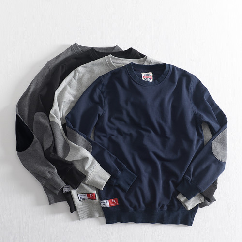 純棉圓領衛衣男寬鬆日系休閒潮流套頭百搭無帽純色長袖外套春秋季