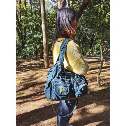 iPinee原創小衆托特包大容量y2k千禧辣妹休閒復古牛仔綁帶單肩包