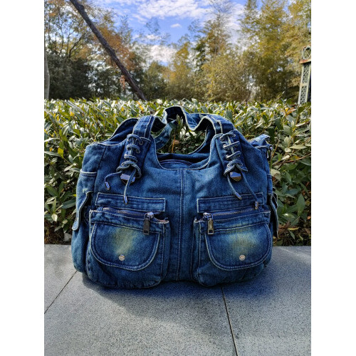 iPinee原創小衆托特包大容量y2k千禧辣妹休閒復古牛仔綁帶單肩包