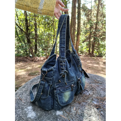 iPinee原創小衆托特包大容量y2k千禧辣妹休閒復古牛仔綁帶單肩包