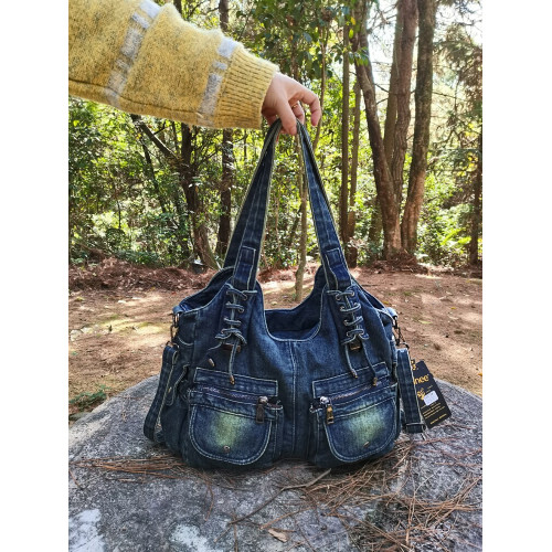 iPinee原創小衆托特包大容量y2k千禧辣妹休閒復古牛仔綁帶單肩包