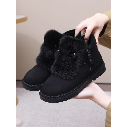 毛毛鞋加絨女士棉鞋2025冬季平底雪地靴保暖加厚外穿短靴防滑棉靴