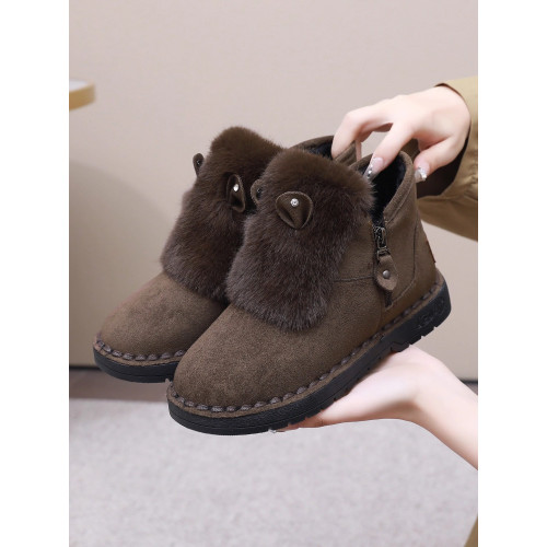 毛毛鞋加絨女士棉鞋2025冬季平底雪地靴保暖加厚外穿短靴防滑棉靴