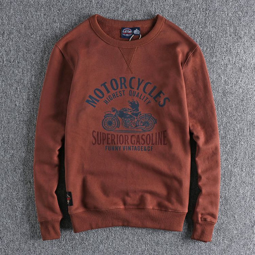 香港潮牌趣味復古機車硬漢印花圓領衛衣男 重磅高克重厚加絨青年