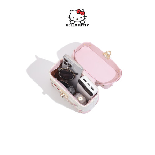 HelloKitty凱蒂貓盒子包撞色刺綉手提包包女時尚少女風單肩斜後後背包