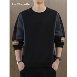 拉夏貝爾無帽衛衣男士秋冬季新款2026寬鬆加絨長袖t恤休閒上衣潮