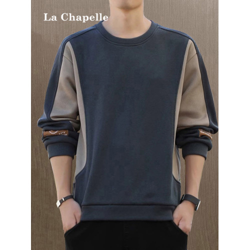 拉夏貝爾無帽衛衣男士秋冬季新款2026寬鬆加絨長袖t恤休閒上衣潮