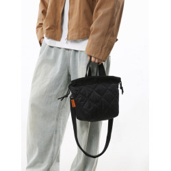 質感菱格綉線水桶包包女抽繩通勤單肩包百搭休閒時尚手提斜後後背包潮