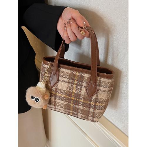 高級感毛呢格子包女2026新款韓系百搭單肩斜後後背包時尚手提水桶包女 高級感毛呢格子包女2026新款韓系百搭單肩斜後後背包時尚手提水桶包女