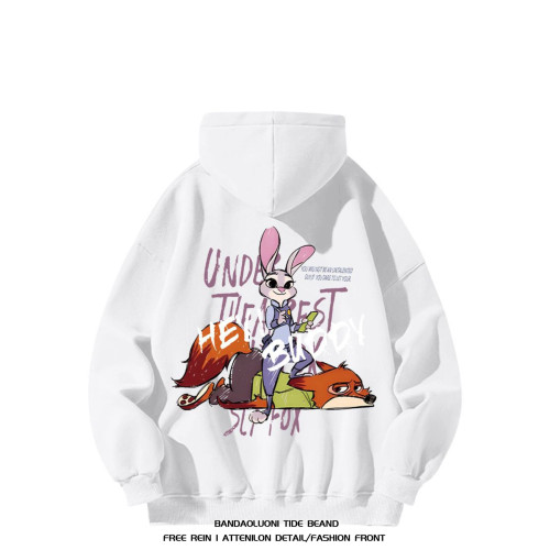 銀狐絨美式高街潮牌硃迪印花連帽衛衣男女秋冬寬鬆ins原宿風外套