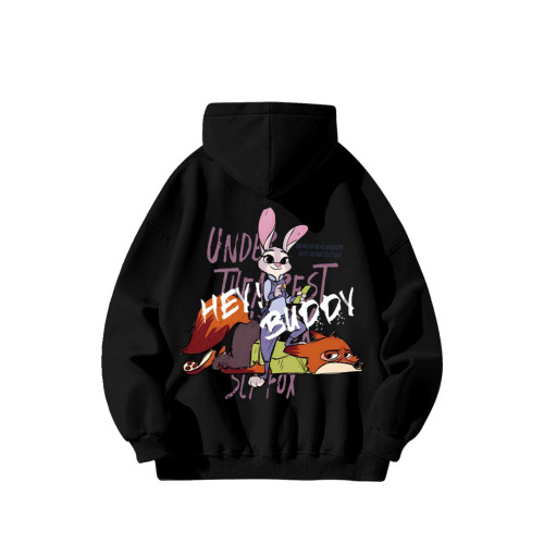 銀狐絨美式高街潮牌硃迪印花連帽衛衣男女秋冬寬鬆ins原宿風外套