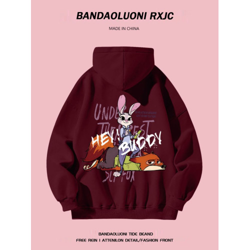 銀狐絨美式高街潮牌硃迪印花連帽衛衣男女秋冬寬鬆ins原宿風外套