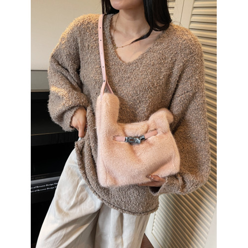 秋冬季洋氣毛絨手拎菜籃子包女2025新款超火毛毛包韓版百搭斜後後背包