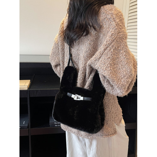 秋冬季洋氣毛絨手拎菜籃子包女2025新款超火毛毛包韓版百搭斜後後背包