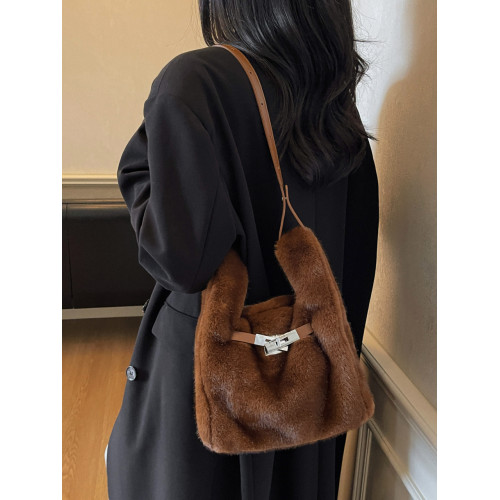 秋冬季洋氣毛絨手拎菜籃子包女2025新款超火毛毛包韓版百搭斜後後背包