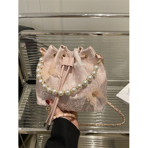 新中式水桶包2025新款旗袍風珍珠手提小包包女高級感風斜後後背包