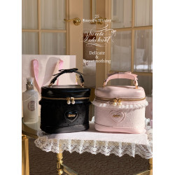 Lalalandacc／日系mm 自製日牌少女波點蕾絲手提化妝包斜背甜美