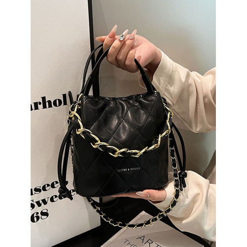 小衆時尚小香風包包女士新款2025秋冬高級感菱格水桶包百搭斜後後背包