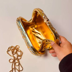 真皮編織包女晚宴包金銀色繩結手拿包小衆設計高級感手提包