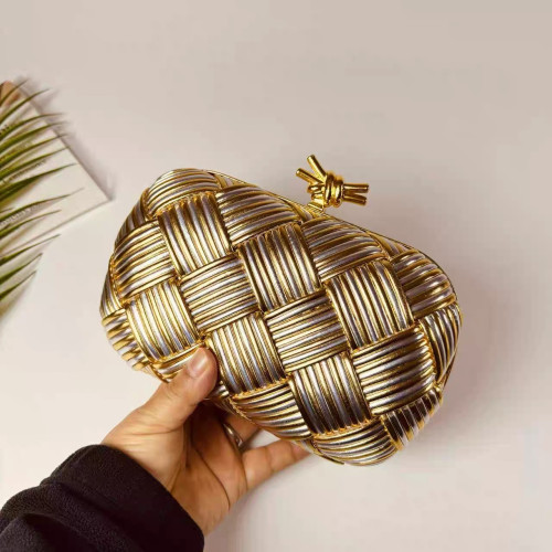 真皮編織包女晚宴包金銀色繩結手拿包小衆設計高級感手提包 真皮編織包女晚宴包金銀色繩結手拿包小衆設計高級感手提包