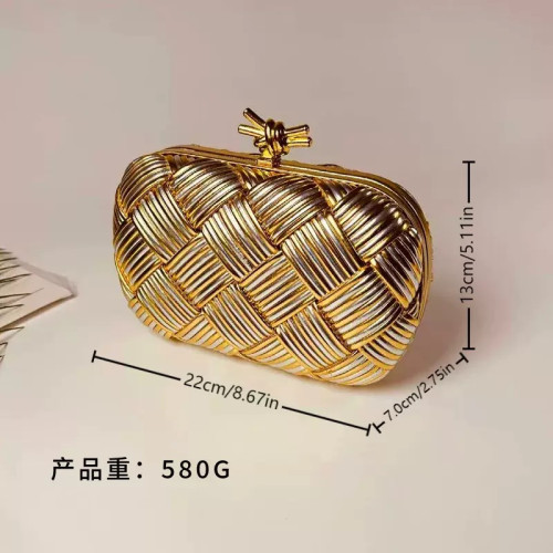 真皮編織包女晚宴包金銀色繩結手拿包小衆設計高級感手提包 真皮編織包女晚宴包金銀色繩結手拿包小衆設計高級感手提包