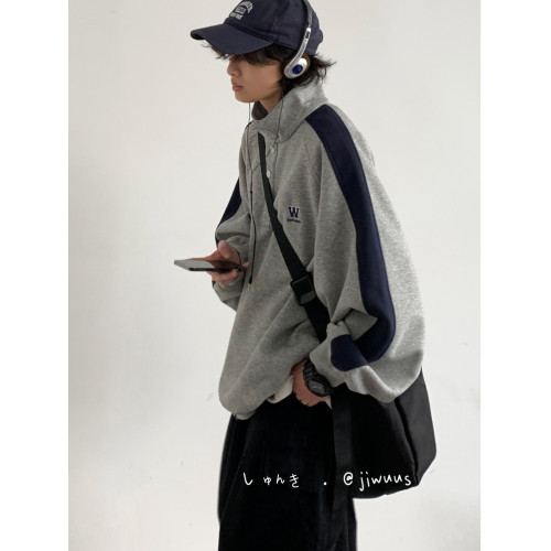 春秋日系復古cityboy拼接立領休閒衛衣情侶寬鬆套頭工裝外套學生 春秋日系復古cityboy拼接立領休閒衛衣情侶寬鬆套頭工裝外套學生