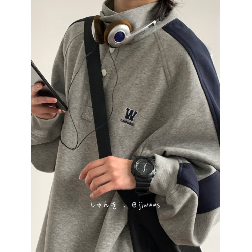 春秋日系復古cityboy拼接立領休閒衛衣情侶寬鬆套頭工裝外套學生 春秋日系復古cityboy拼接立領休閒衛衣情侶寬鬆套頭工裝外套學生