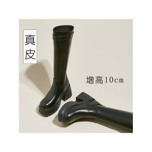 小個子真皮不過膝長靴女超高跟黑色顯瘦靴子增高騎士長筒靴秋冬季