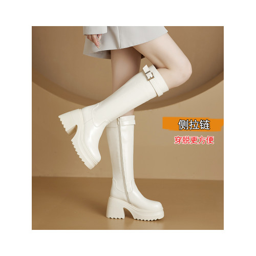 小個子真皮不過膝長靴女超高跟黑色顯瘦靴子增高騎士長筒靴秋冬季