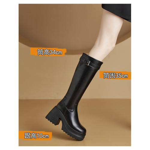 小個子真皮不過膝長靴女超高跟黑色顯瘦靴子增高騎士長筒靴秋冬季