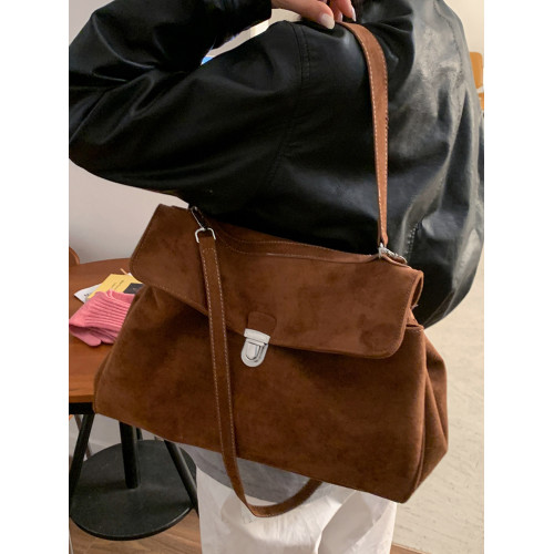 大容量麂皮絨公文包包女式2026新款高級感日常通勤百搭單肩斜後後背包