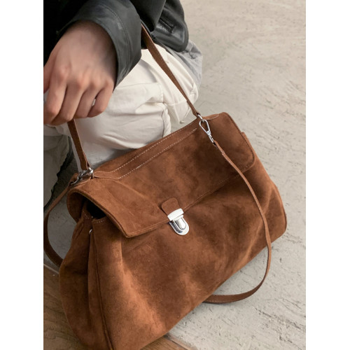 大容量麂皮絨公文包包女式2026新款高級感日常通勤百搭單肩斜後後背包