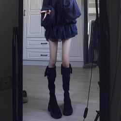 黑色長筒靴女新款秋冬季厚底過膝靴絨面長靴高筒騎士靴兩穿瘦瘦靴