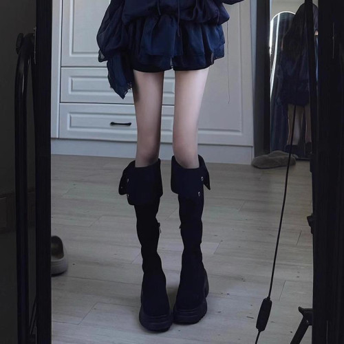 黑色長筒靴女新款秋冬季厚底過膝靴絨面長靴高筒騎士靴兩穿瘦瘦靴