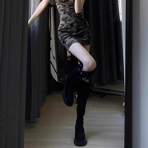 黑色長筒靴女新款秋冬季厚底過膝靴絨面長靴高筒騎士靴兩穿瘦瘦靴