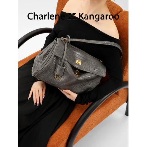 DreamModel原創鱷魚紋鎖釦凱莉包女氣質通勤托特包時尚單肩斜後後背包