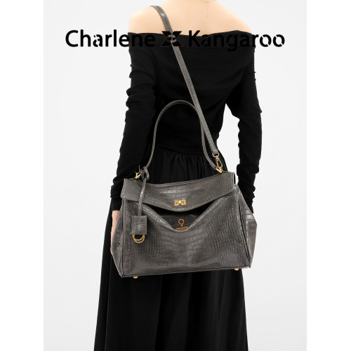 DreamModel原創鱷魚紋鎖釦凱莉包女氣質通勤托特包時尚單肩斜後後背包