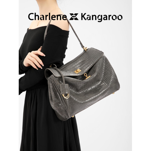 DreamModel原創鱷魚紋鎖釦凱莉包女氣質通勤托特包時尚單肩斜後後背包