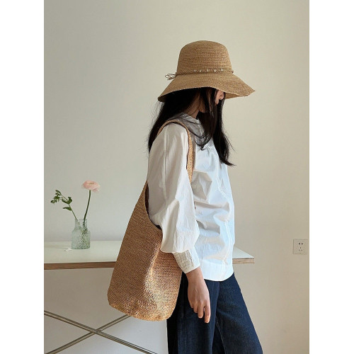 法式拉菲草草編包女夏時尚百搭大容量單肩腋下托特海邊度假沙灘女