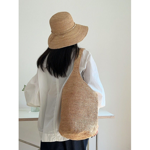 法式拉菲草草編包女夏時尚百搭大容量單肩腋下托特海邊度假沙灘女