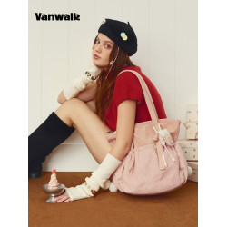 VANWALK聖誕系列 波點拼接托特包女大容量通勤包復古絨面單肩包