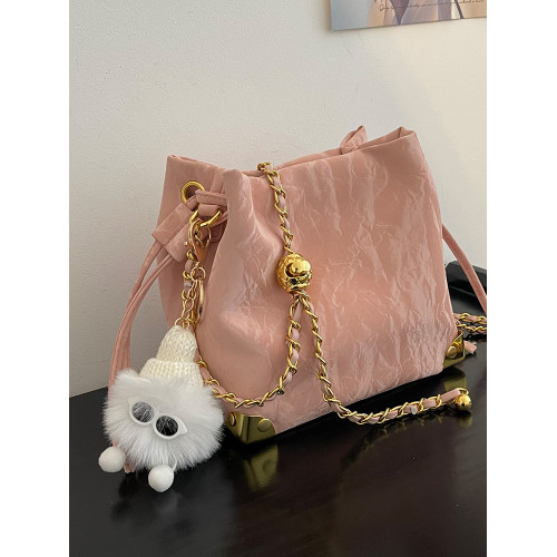 韓版時尚水桶包女2025新款春夏簡約休閒單肩包小衆高級質感斜後後背包