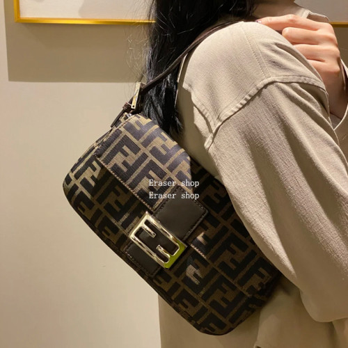 老花法棍包中古帆布手提單肩腋下女包高級感復古百搭斜背小方包