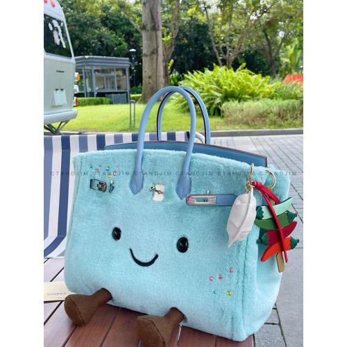 2025秋冬新款原創小衆設計敲可愛毛絨鉑金包手提包通勤凱莉斜後後背包